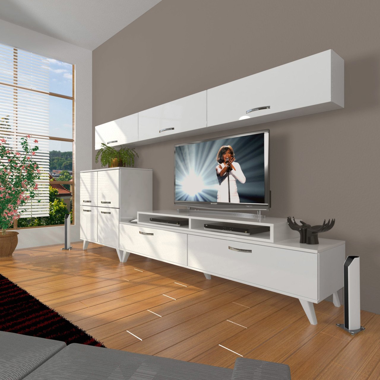 Decoraktiv Ekoflex 8 Slm Retro Tv Ünitesi Tv Sehpası Parlak Beyaz