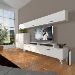 Decoraktiv Ekoflex 8 Slm Retro Tv Ünitesi Tv Sehpası Parlak Beyaz