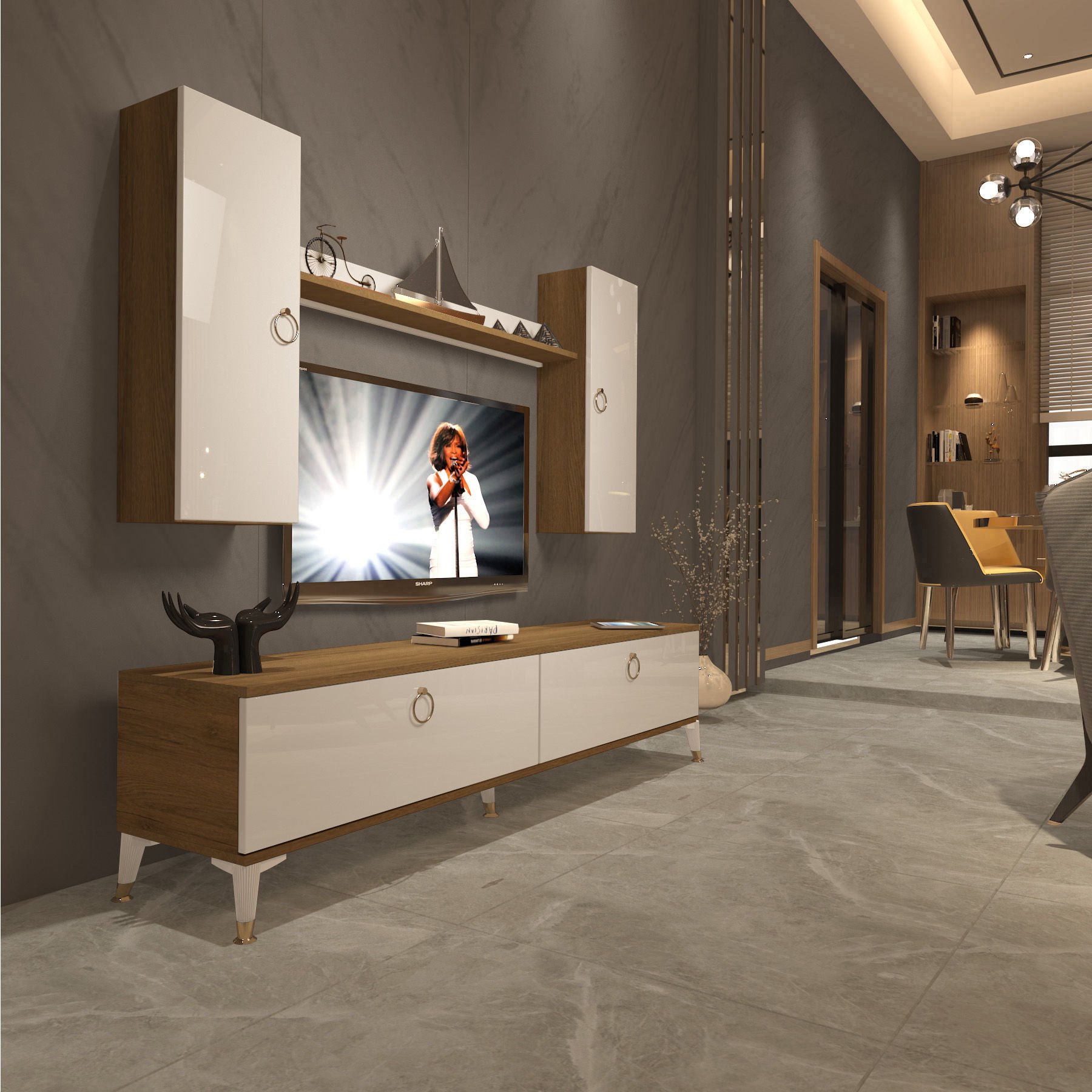 Decoraktiv Eko 7 Mdf Std Gold Tv Ünitesi Tv Sehpası Pera - Beyaz