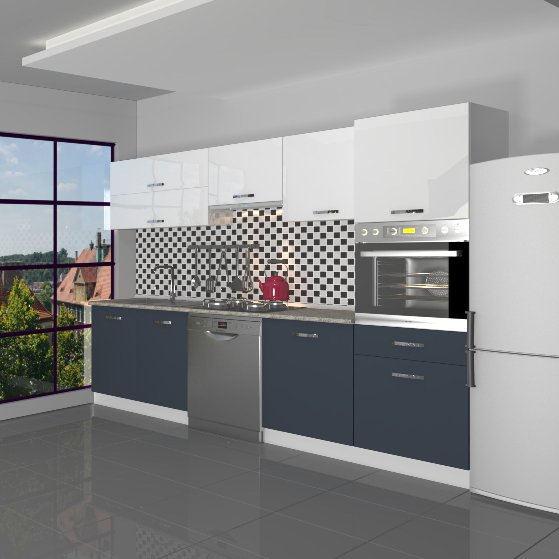 Decoraktiv Elite 280Y Ankastre Boy Dolaplı MDF Hazır Mutfak Dolabı Antrasit - Beyaz