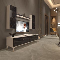 Decoraktiv Eko 7 Mdf Std Gold Tv Ünitesi Tv Sehpası Beyaz - Siyah Mermer