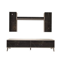Decoraktiv Eko 7 Mdf Std Gold Tv Ünitesi Tv Sehpası Beyaz - Siyah Mermer