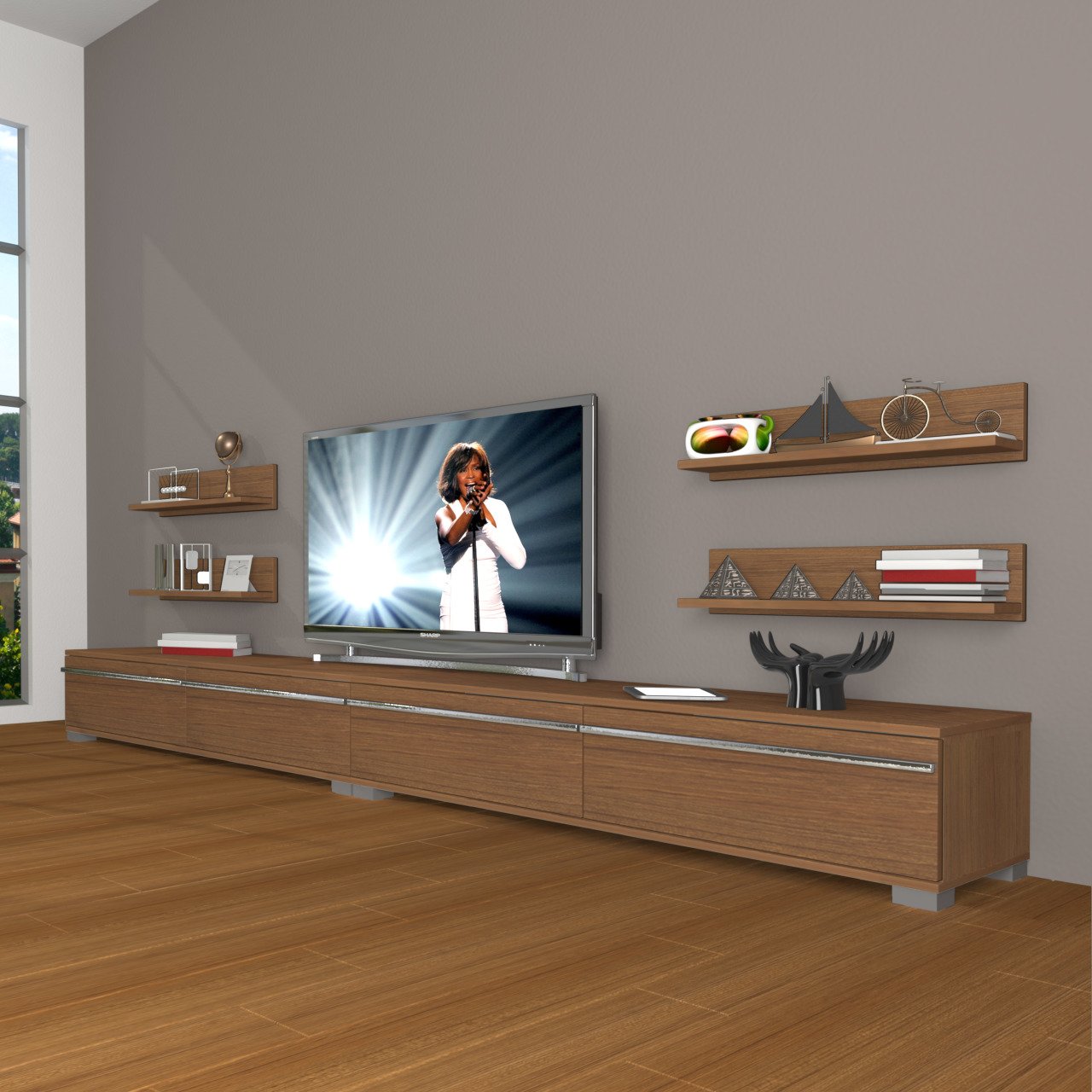 Decoraktiv Eko 360R Mdf Tv Ünitesi Tv Sehpası Ceviz