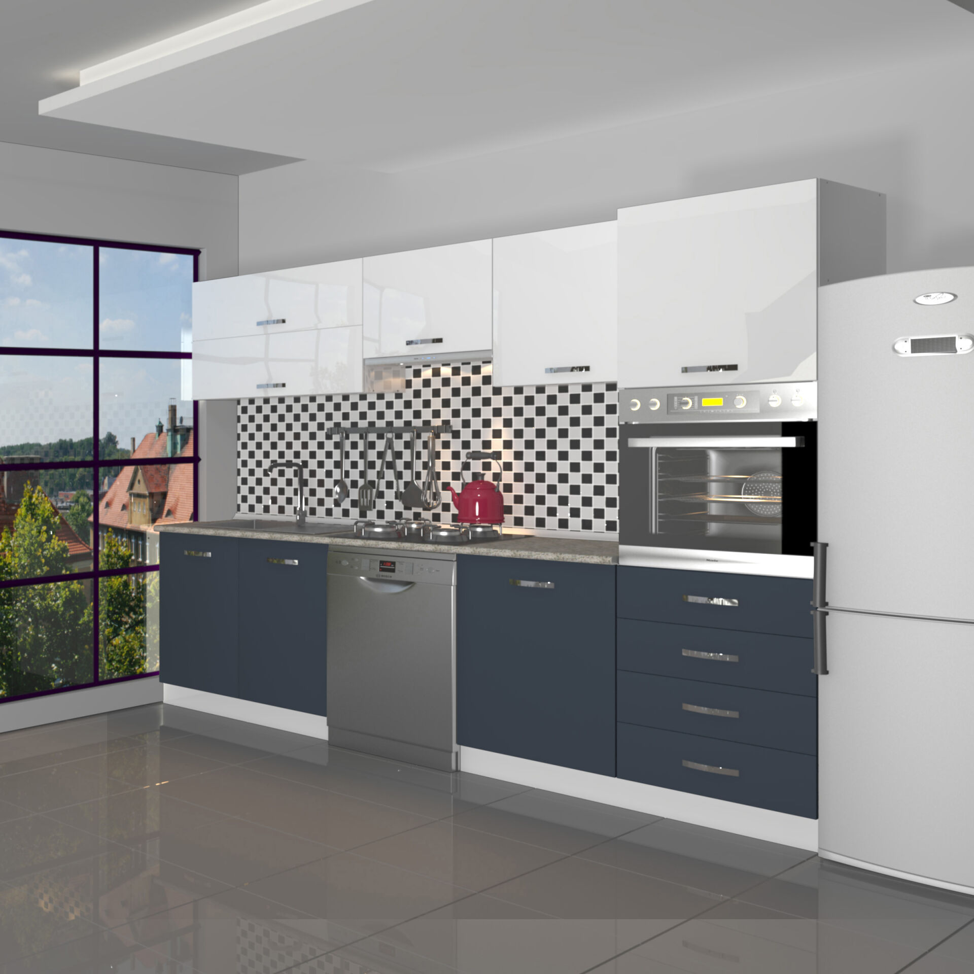 Decoraktiv Elite 280YQ Ankastre Boy Dolaplı MDF Hazır Mutfak Dolabı Antrasit - Beyaz