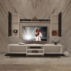 Decoraktiv Eko 7 Mdf Dvd Retro Tv Ünitesi Tv Sehpası Beyaz - Siyah