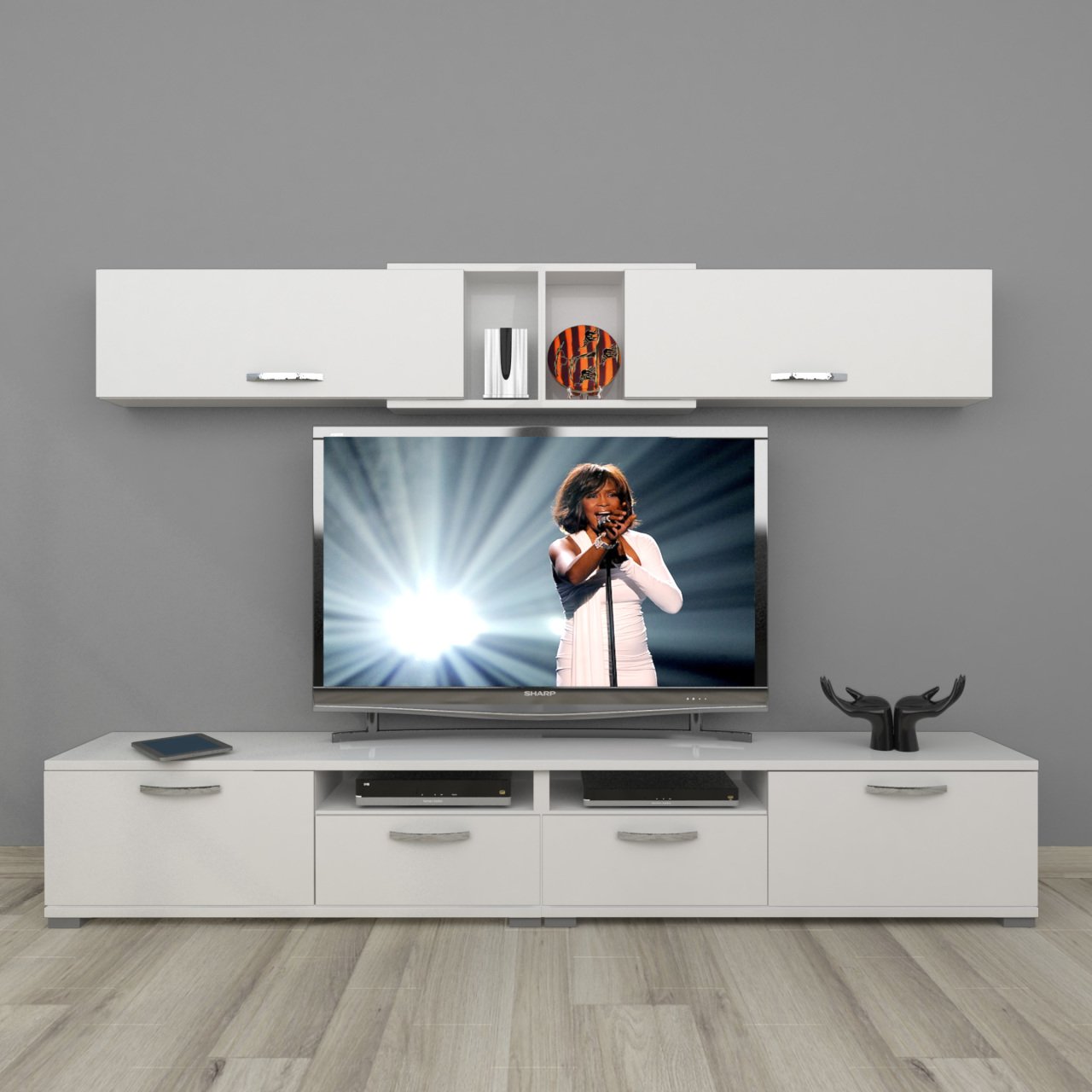 Decoraktiv Eko 5220 Slm Krom Ayaklı Tv Ünitesi Tv Sehpası Parlak Beyaz