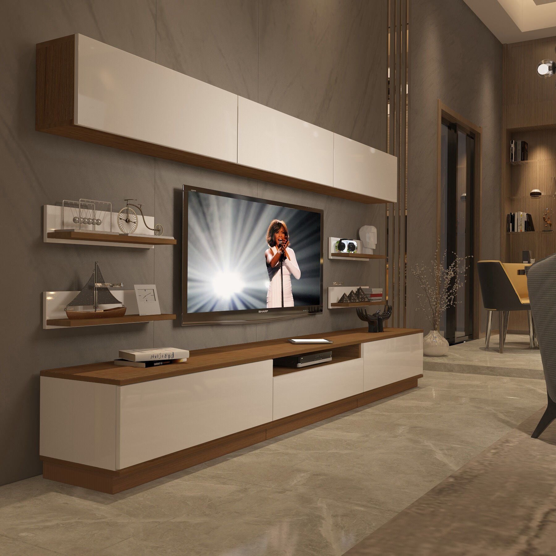 Decoraktiv Trendstyle 8YS Slm Tv Ünitesi Tv Sehpası Ceviz - Beyaz