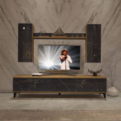 Decoraktiv Eko 7 Mdf Std Gold Tv Ünitesi Tv Sehpası Pera - Siyah Mermer