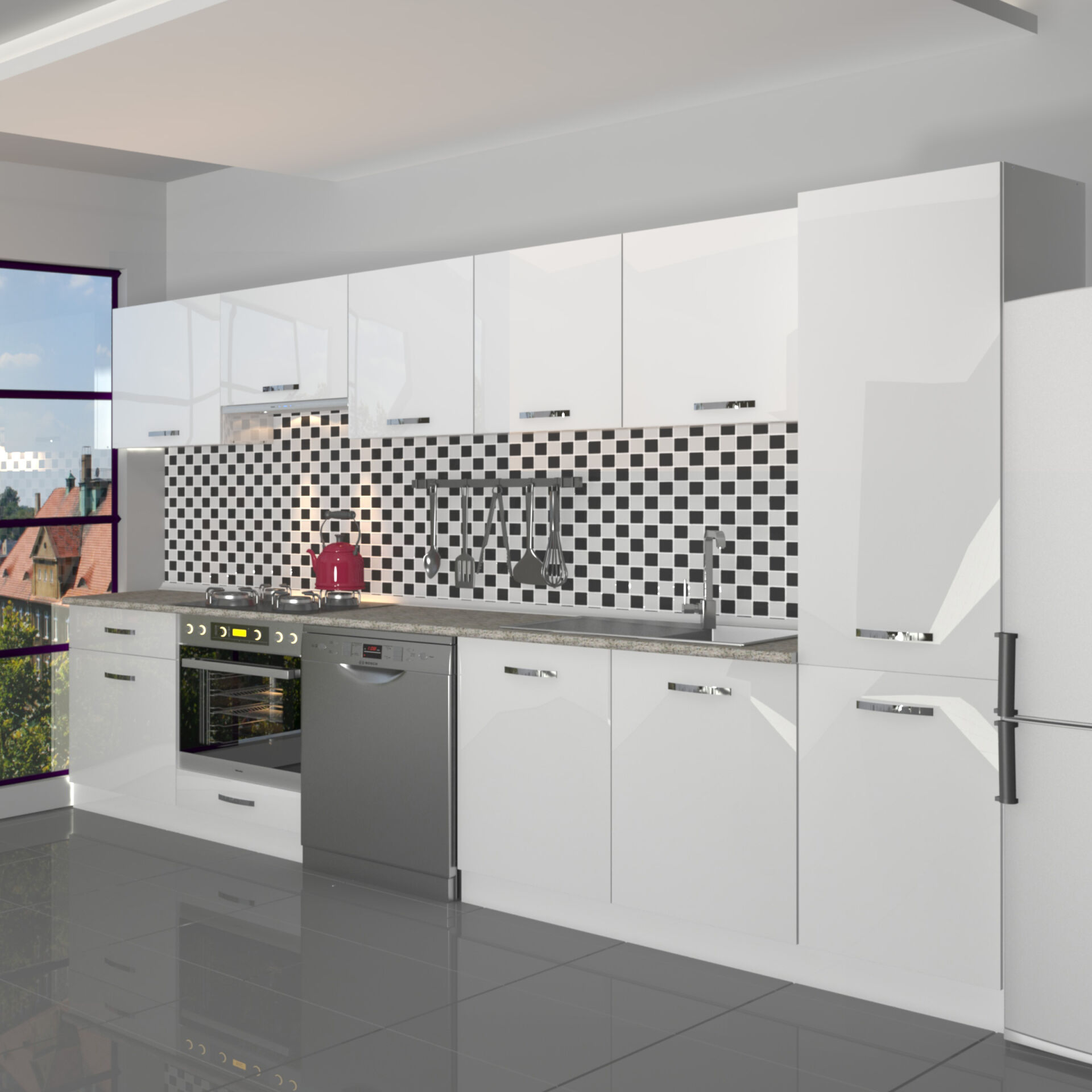 Decoraktiv Elite 325 Ankastre Fırın Modüllü MDF Hazır Mutfak Dolabı Parlak Beyaz