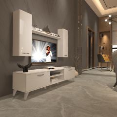 Decoraktiv Eko 7 Mdf Dvd Retro Tv Ünitesi Tv Sehpası Parlak Beyaz