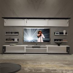 Decoraktiv Trendstyle 8YS Slm Tv Ünitesi Tv Sehpası Beyaz - Siyah Mermer