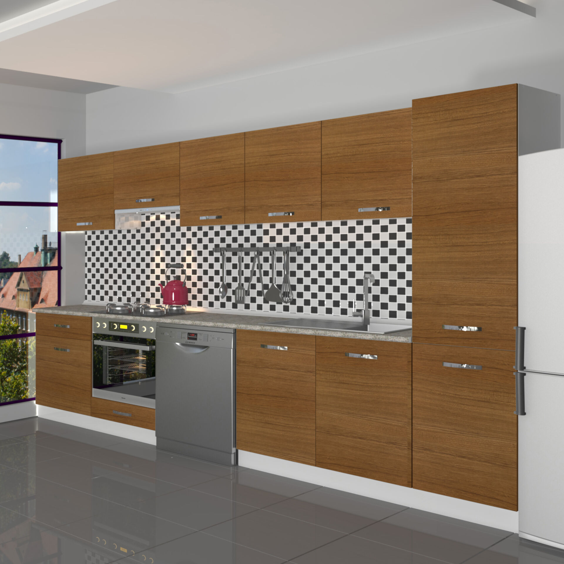 Decoraktiv Elite 325 Ankastre Fırın Modüllü MDF Hazır Mutfak Dolabı Ceviz
