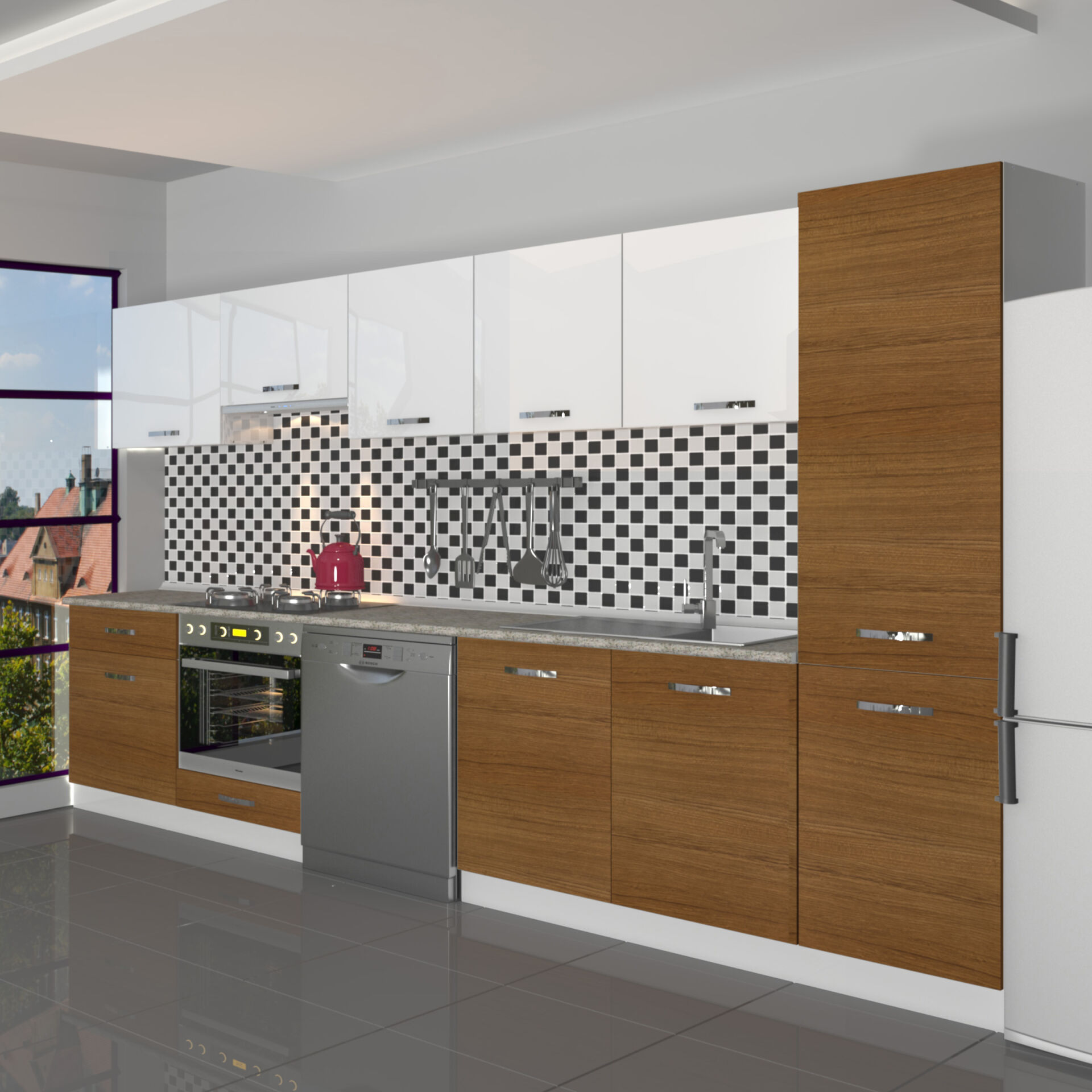 Decoraktiv Elite 325 Ankastre Fırın Modüllü MDF Hazır Mutfak Dolabı Ceviz - Beyaz
