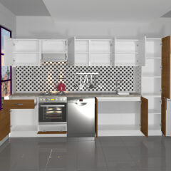 Decoraktiv Elite 325 Ankastre Fırın Modüllü MDF Hazır Mutfak Dolabı Ceviz - Beyaz