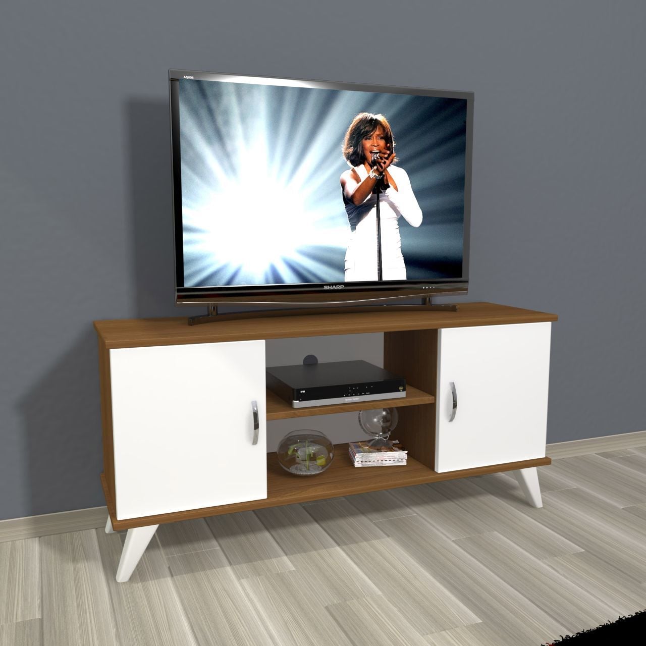 Decoraktiv Eko 120 Slm Retro Tv Ünitesi Tv Sehpası Ceviz - Beyaz