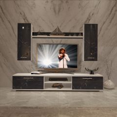 Decoraktiv Eko 7 Mdf Dvd Tv Ünitesi Tv Sehpası Beyaz - Siyah Mermer