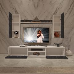 Decoraktiv Eko 7 Mdf Dvd Tv Ünitesi Tv Sehpası Beyaz - Siyah Mermer