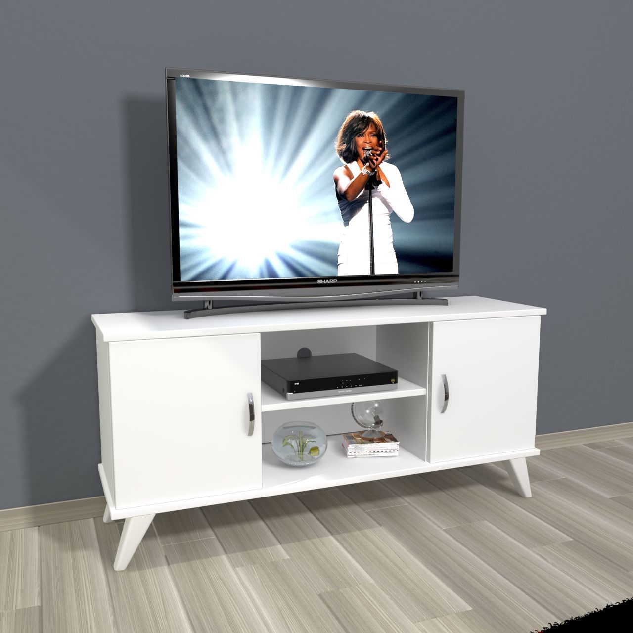 Decoraktiv Eko 120 Slm Retro Tv Ünitesi Tv Sehpası Parlak Beyaz