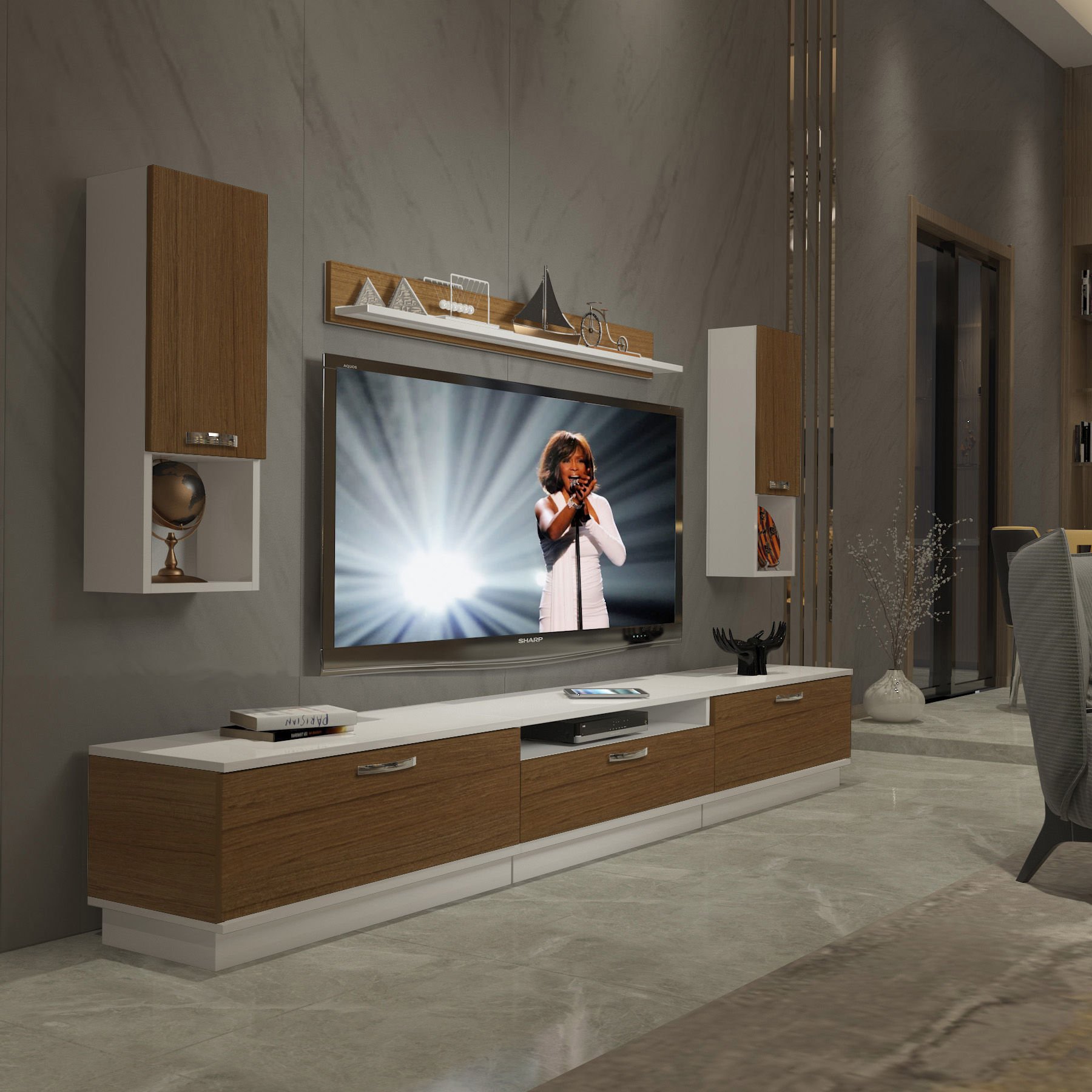 Decoraktiv Trendstyle 270DA Mdf Tv Ünitesi Tv Sehpası Beyaz - Ceviz