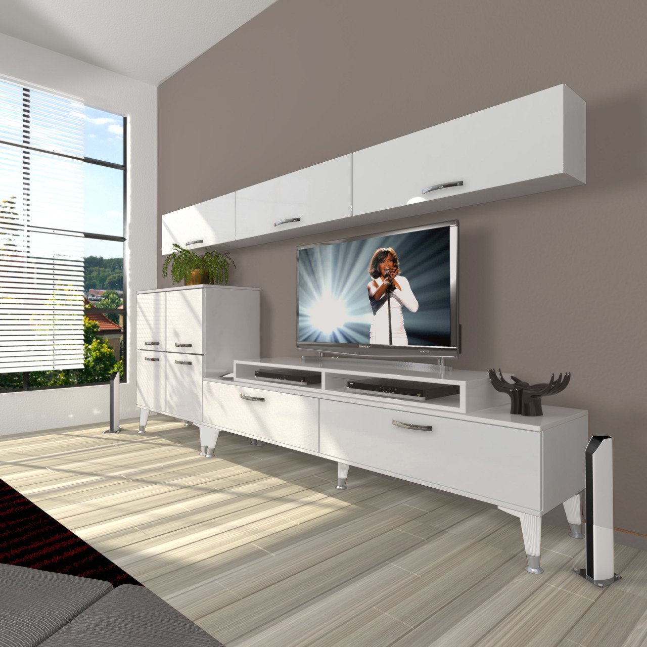 Decoraktiv Ekoflex 8 Slm Silver Tv Ünitesi Tv Sehpası Parlak Beyaz
