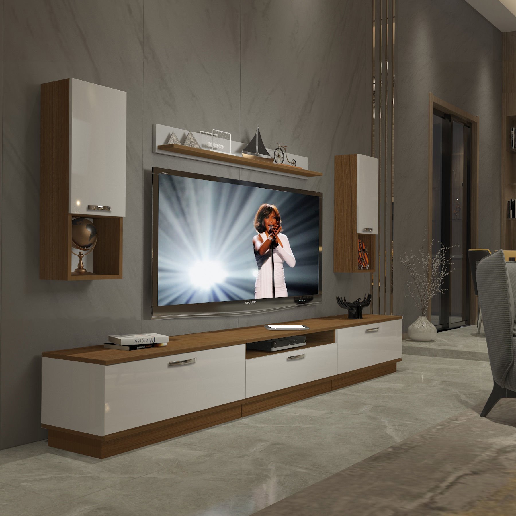 Decoraktiv Trendstyle 270DA Mdf Tv Ünitesi Tv Sehpası Ceviz - Beyaz