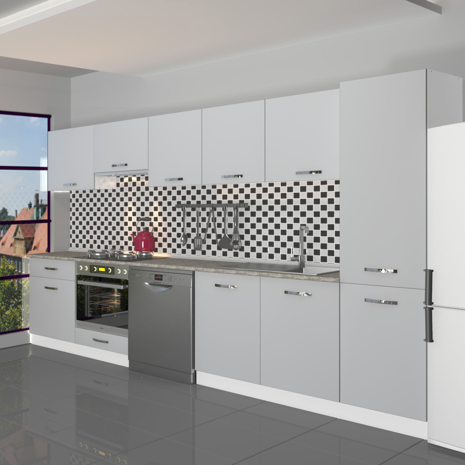 Decoraktiv Elite 325 Ankastre Fırın Modüllü MDF Hazır Mutfak Dolabı Buz Gri