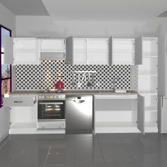 Decoraktiv Elite 325 Ankastre Fırın Modüllü MDF Hazır Mutfak Dolabı Buz Gri
