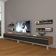 Decoraktiv Eko 360R Mdf Krom Ayaklı Tv Ünitesi Tv Sehpası Ceviz - Siyah