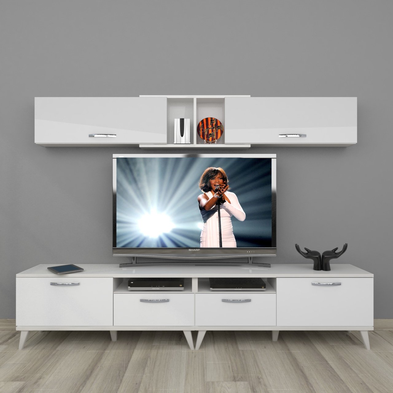 Decoraktiv Eko 5220 Slm Retro Tv Ünitesi Tv Sehpası Parlak Beyaz