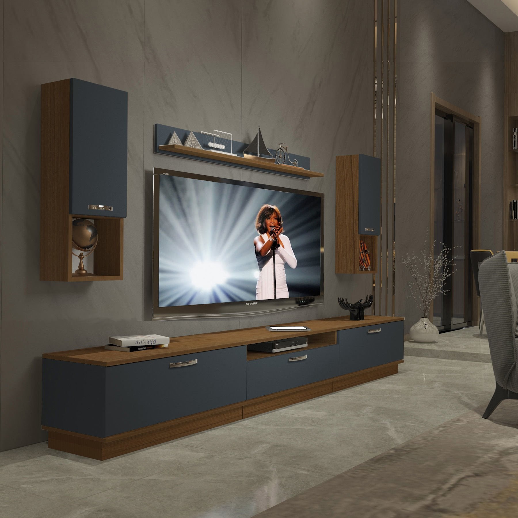 Decoraktiv Trendstyle 270DA Mdf Tv Ünitesi Tv Sehpası Ceviz - Antrasit