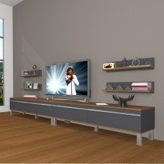 Decoraktiv Eko 360R Mdf Krom Ayaklı Tv Ünitesi Tv Sehpası Ceviz - Antrasit