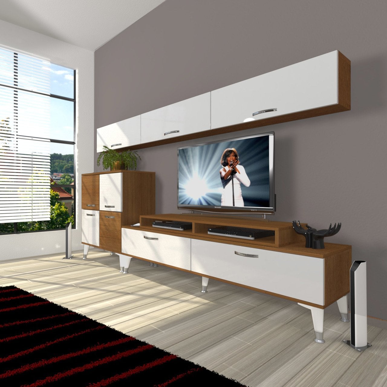 Decoraktiv Ekoflex 8 Slm Silver Tv Ünitesi Tv Sehpası Ceviz - Beyaz