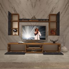 Decoraktiv Eko 7 Mdf Dvd Tv Ünitesi Tv Sehpası Ceviz - Siyah Mermer