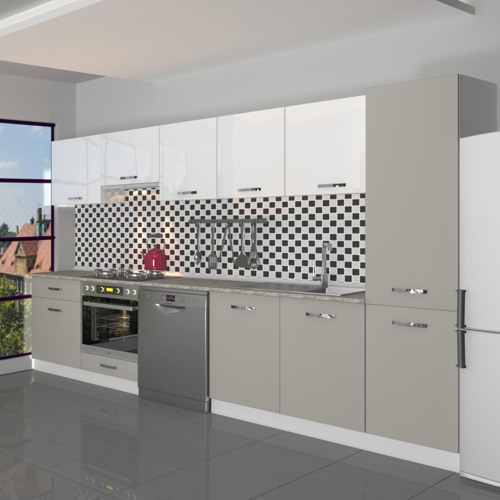 Decoraktiv Elite 325 Ankastre Fırın Modüllü MDF Hazır Mutfak Dolabı Kumtaşı - Beyaz