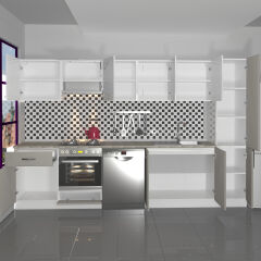 Decoraktiv Elite 325 Ankastre Fırın Modüllü MDF Hazır Mutfak Dolabı Kumtaşı - Beyaz