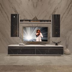 Decoraktiv Eko 7 Mdf Std Tv Ünitesi Tv Sehpası Beyaz - Siyah Mermer
