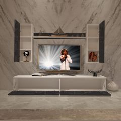 Decoraktiv Eko 7 Mdf Std Tv Ünitesi Tv Sehpası Beyaz - Siyah Mermer