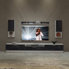 Decoraktiv Trendstyle 270DA Mdf Tv Ünitesi Tv Sehpası Beyaz - Siyah Mermer