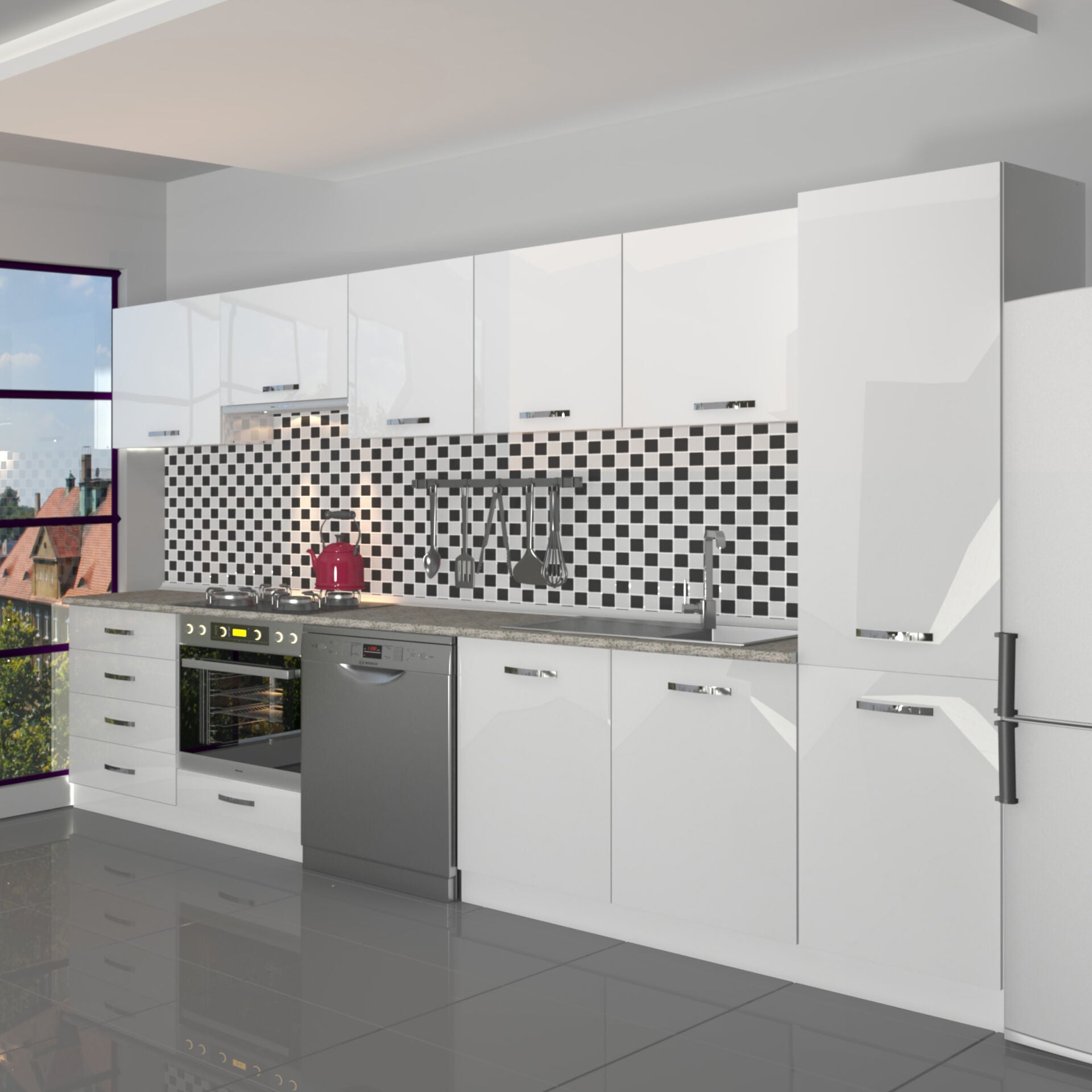 Decoraktiv Elite 325Q Ankastre Fırın Modüllü MDF Hazır Mutfak Dolabı Parlak Beyaz