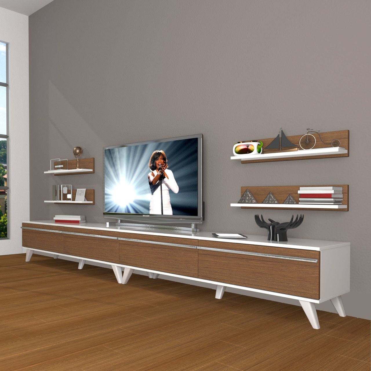 Decoraktiv Eko 360R Mdf Retro Tv Ünitesi Tv Sehpası Beyaz - Ceviz