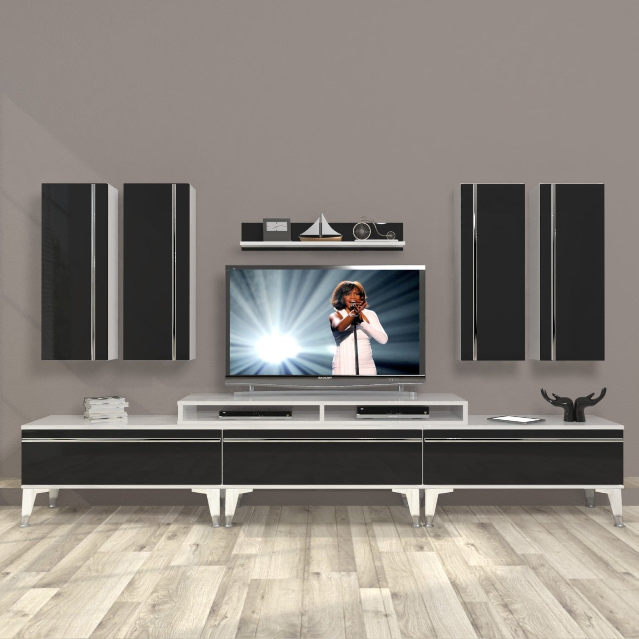 Decoraktiv Ekoflex 8D Mdf Silver Tv Ünitesi Tv Sehpası Beyaz - Siyah