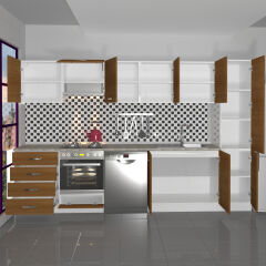 Decoraktiv Elite 325Q Ankastre Fırın Modüllü MDF Hazır Mutfak Dolabı Ceviz