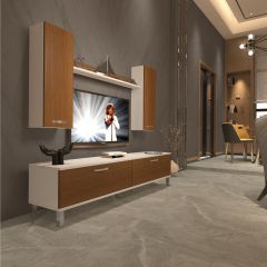Decoraktiv Eko 7 Slm Std Krom Ayaklı Tv Ünitesi Tv Sehpası Beyaz - Ceviz