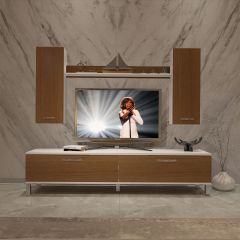 Decoraktiv Eko 7 Slm Std Krom Ayaklı Tv Ünitesi Tv Sehpası Beyaz - Ceviz