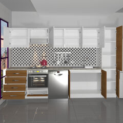 Decoraktiv Elite 325Q Ankastre Fırın Modüllü MDF Hazır Mutfak Dolabı Ceviz - Beyaz