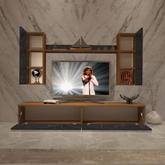 Decoraktiv Eko 7 Mdf Std Tv Ünitesi Tv Sehpası Ceviz - Siyah Mermer