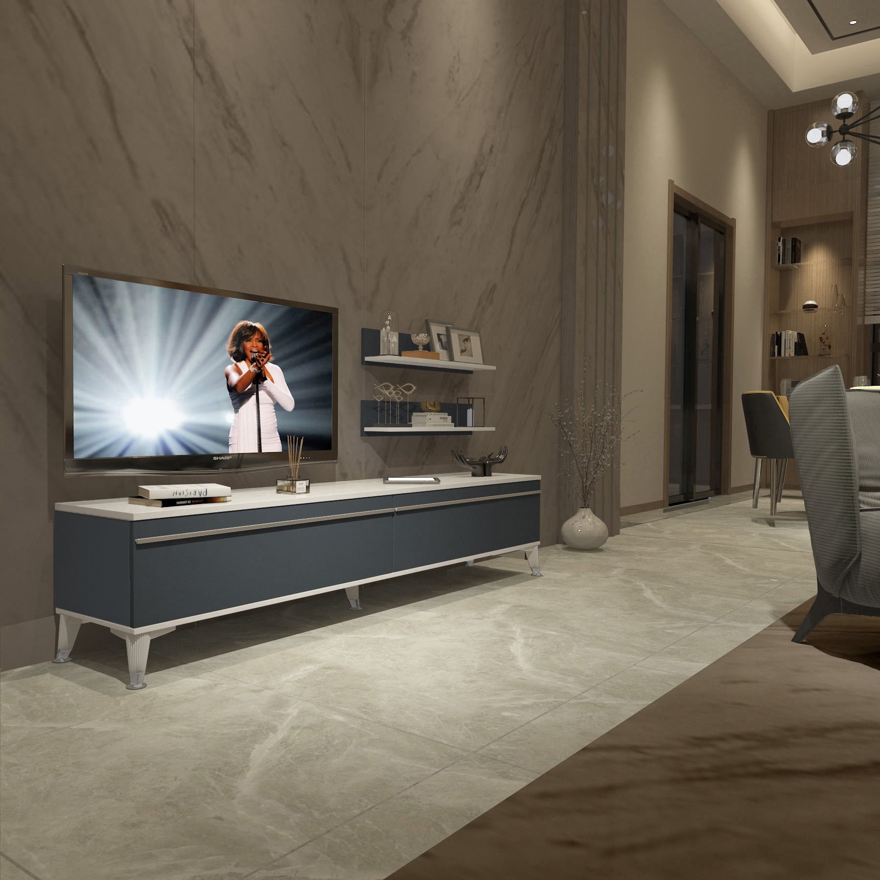 Decoraktiv Eko 4 Mdf Std Silver Tv Ünitesi Tv Sehpası Beyaz - Antrasit