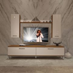 Decoraktiv Eko 7 Slm Std Krom Ayaklı Tv Ünitesi Tv Sehpası Ceviz - Beyaz