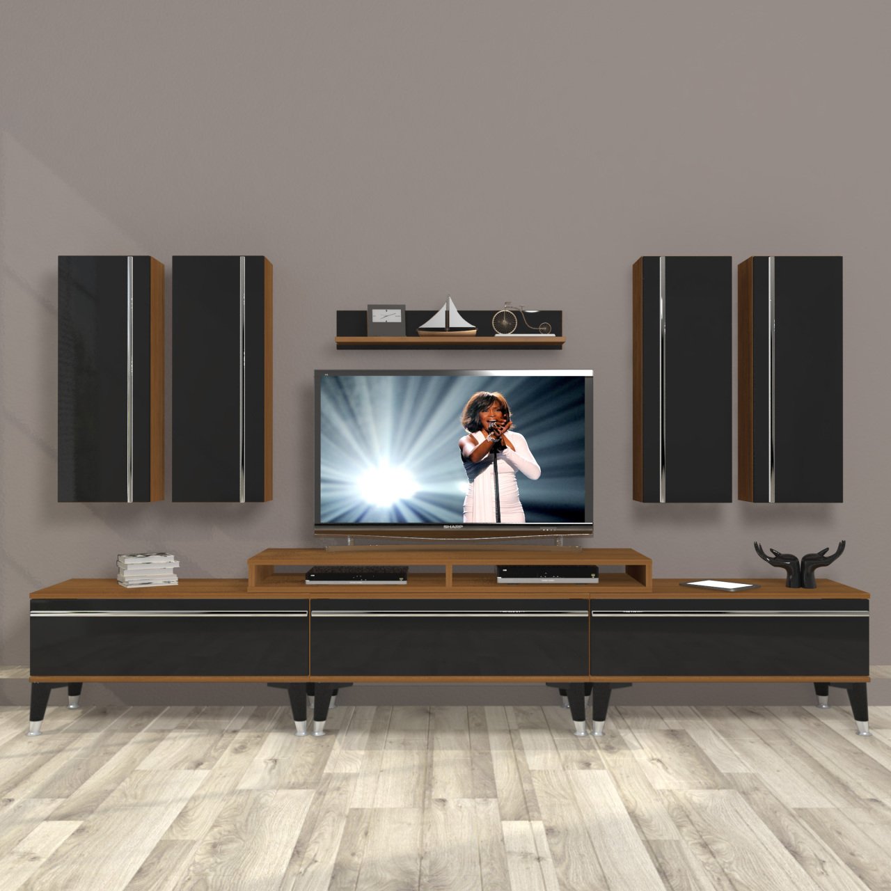 Decoraktiv Ekoflex 8D Mdf Silver Tv Ünitesi Tv Sehpası Ceviz - Siyah