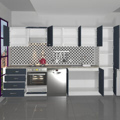 Decoraktiv Elite 325Q Ankastre Fırın Modüllü MDF Hazır Mutfak Dolabı Antrasit